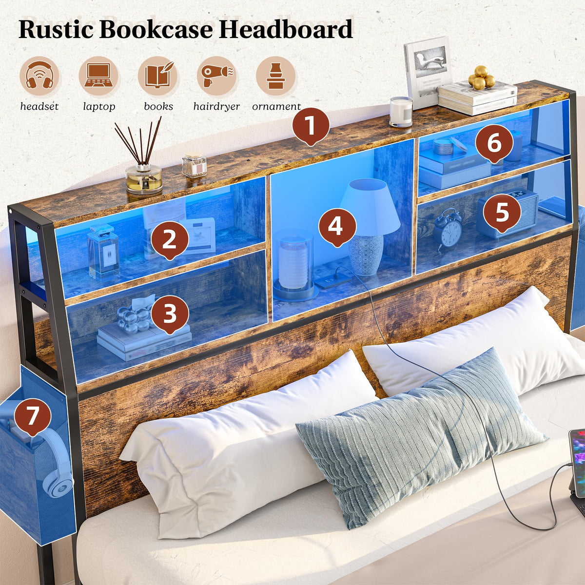 Queen Bed Frame with Storage Headboard and 2 Drawers Y730868