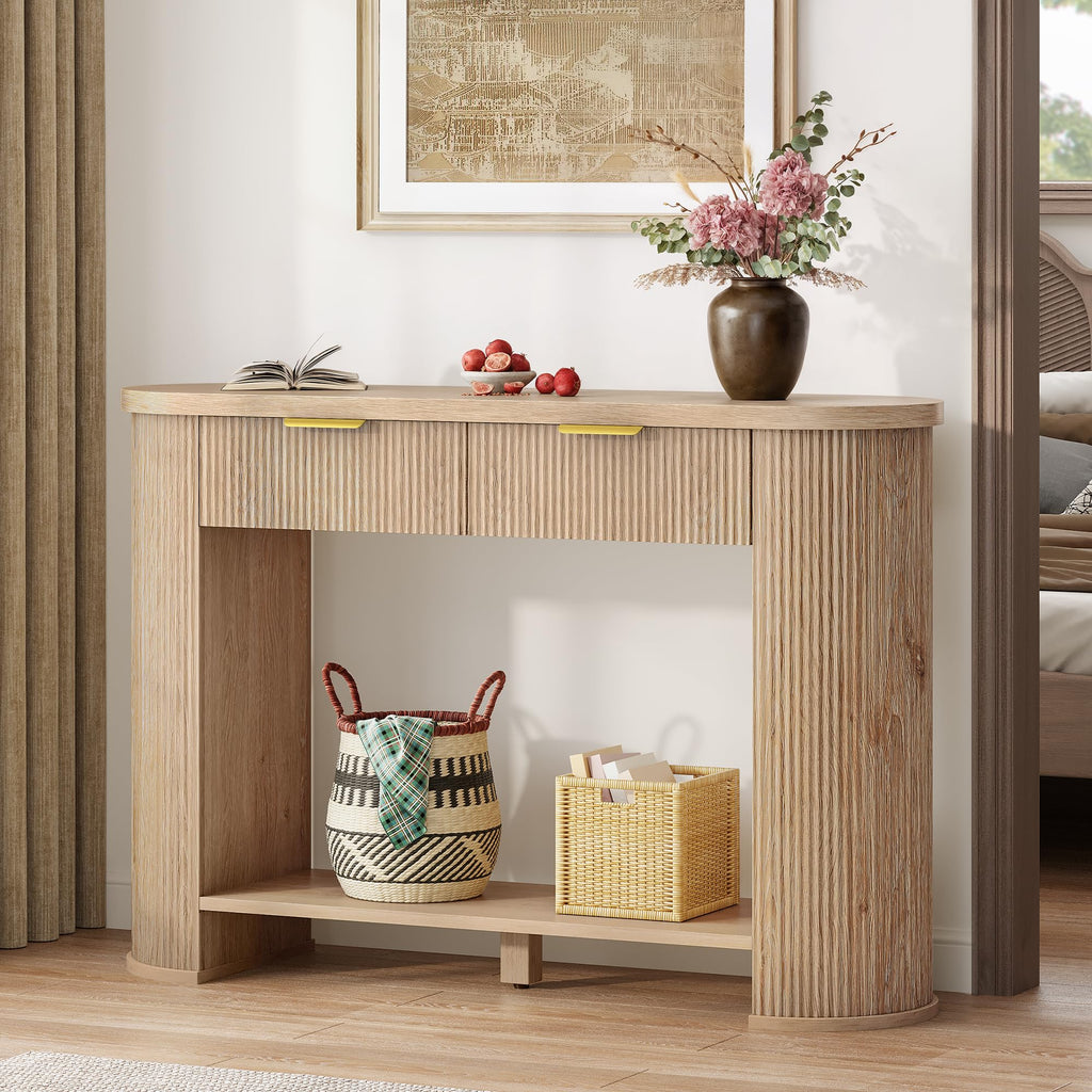 47.2" Oak Console Table with 2 Drawers & Shelf A21144