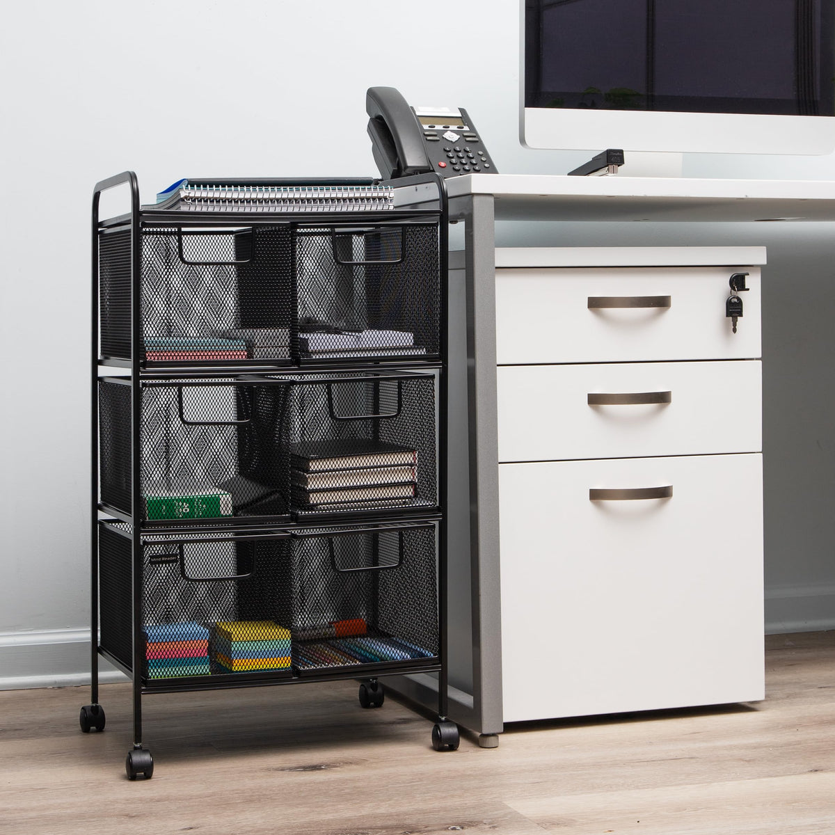Black Rolling Cart with Drawers U333
