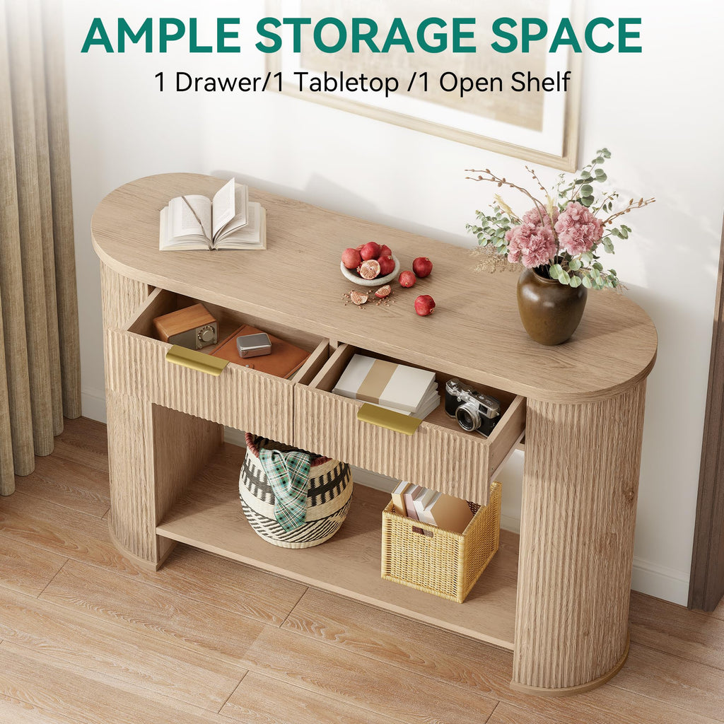 47.2" Oak Console Table with 2 Drawers & Shelf A21144