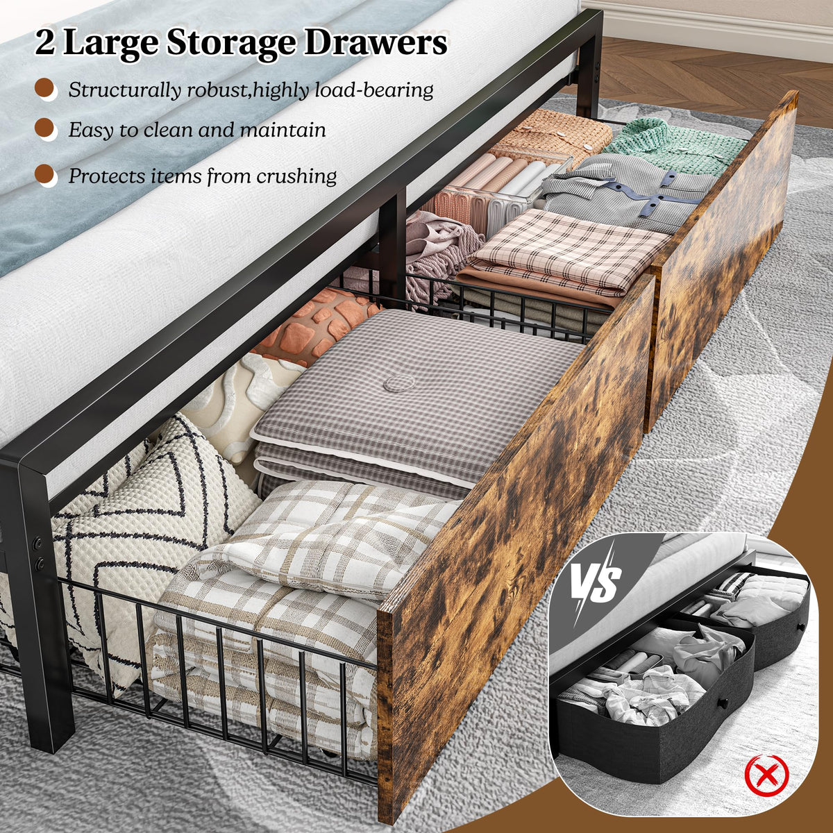 Queen Bed Frame with Storage Headboard and 2 Drawers Y730868