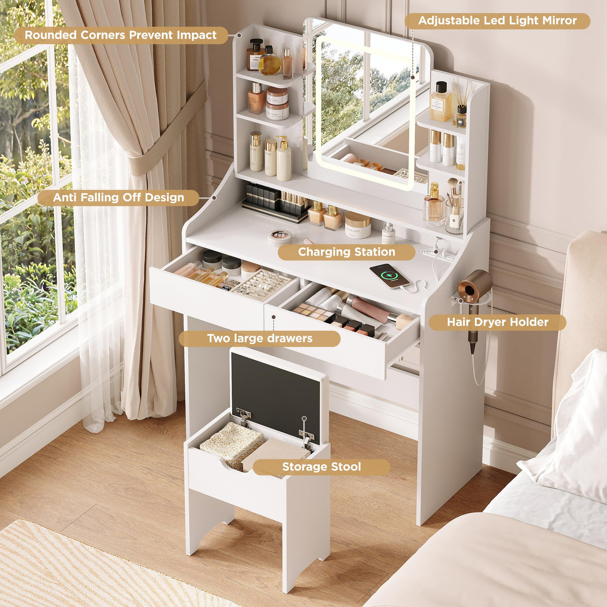 Vanity Desk with Lighted Mirror P178818
